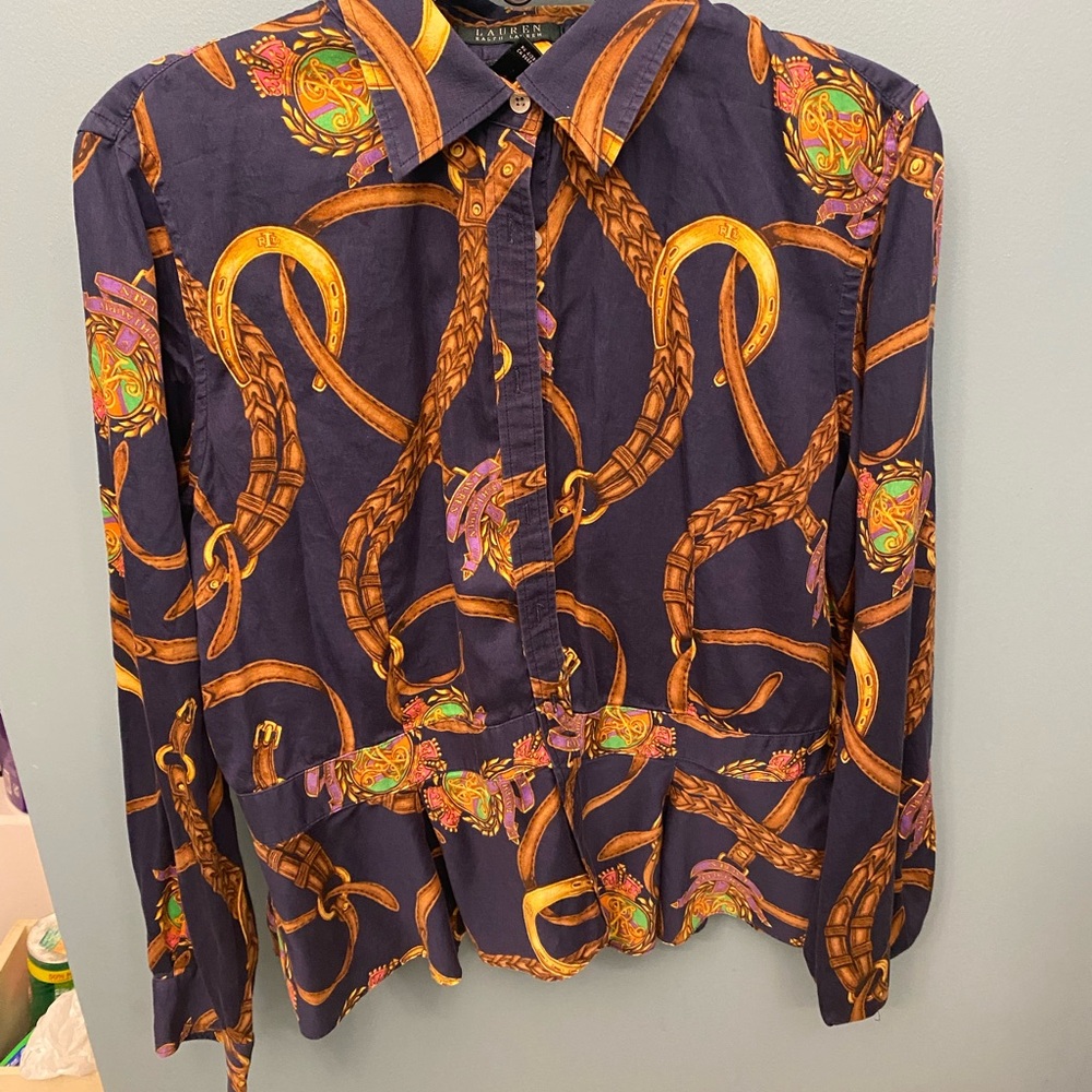 Ralph Lauren Navy and Gold Equestriane Print Shirt
